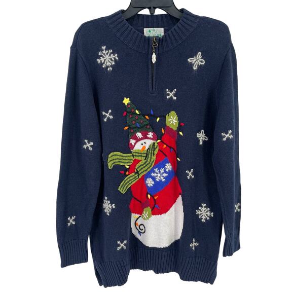 Quacker Factory Winter Christmas Snowman 1/4 Zip Sweater Womens Size Medium - Picture 1 of 7